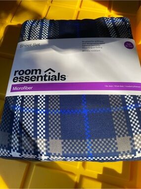 Room Essentials Navy Blue Checkerboard Sheet Set